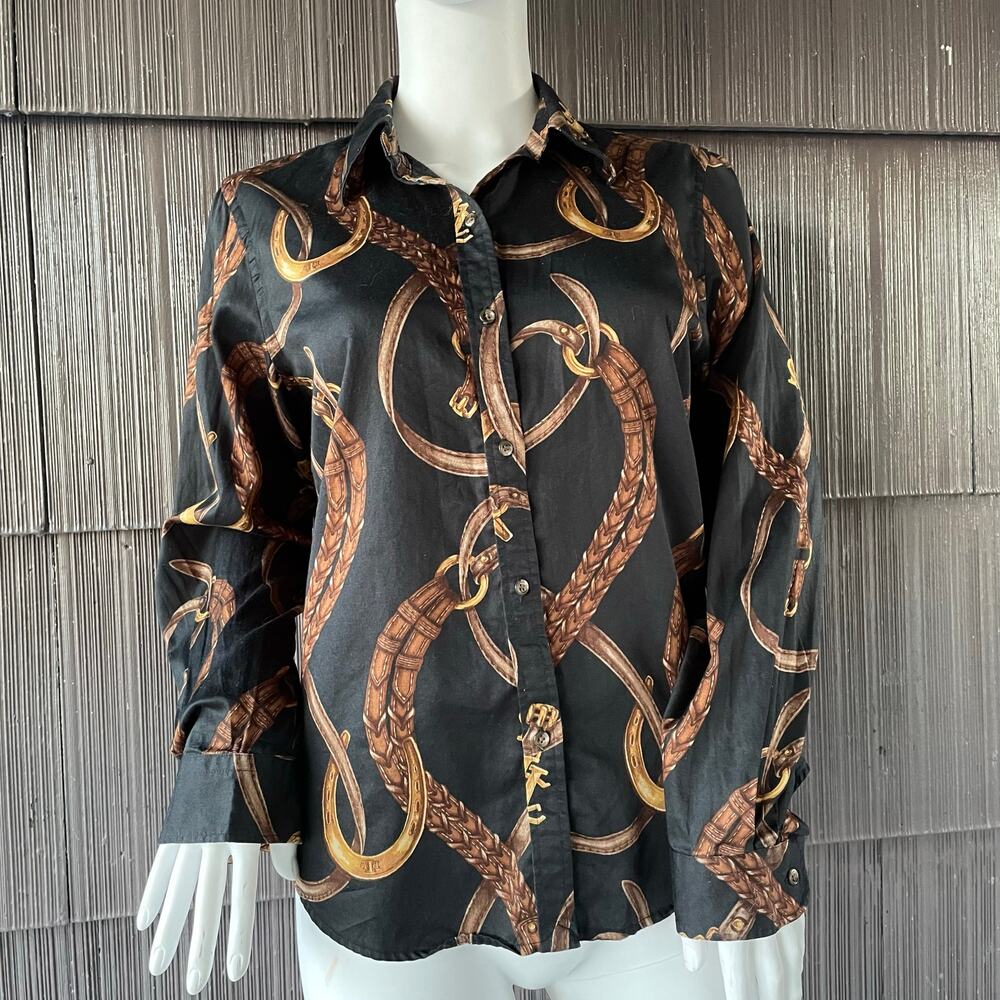 🔥Lauren Ralph Lauren bridle equestrian horse shoe button down shirt women LP
